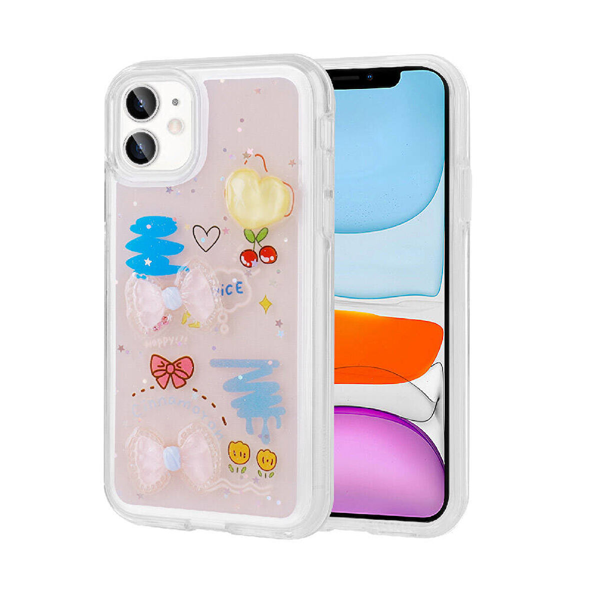 iPhone 11 Uyumlu Kabartma Figürlü Parlak Zore Minimini Silikon Kılıf-Pembe