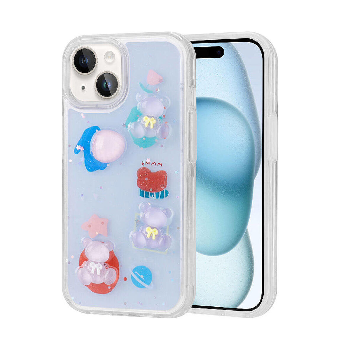 iPhone 14 Uyumlu Kabartma Figürlü Parlak Zore Minimini Silikon Kapak-Mor