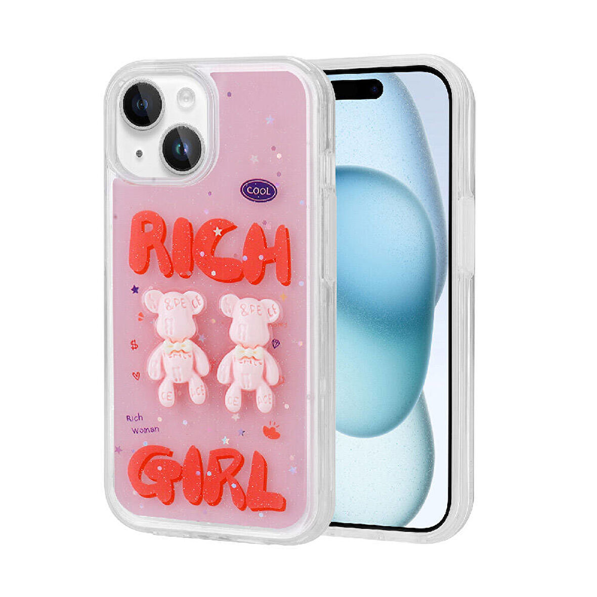 iPhone 14 Uyumlu Kabartma Figürlü Parlak Zore Minimini Silikon Kılıf-Kırmızı