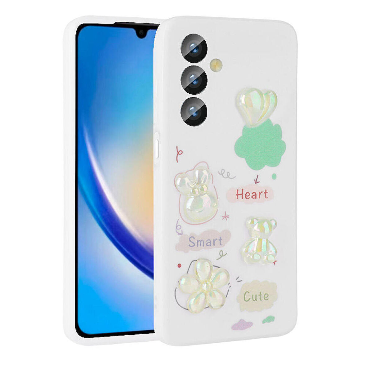 Galaxy A24 Uyumlu Kabartma Figürlü Parlak Zore Toys Silikon Kapak-Beyaz