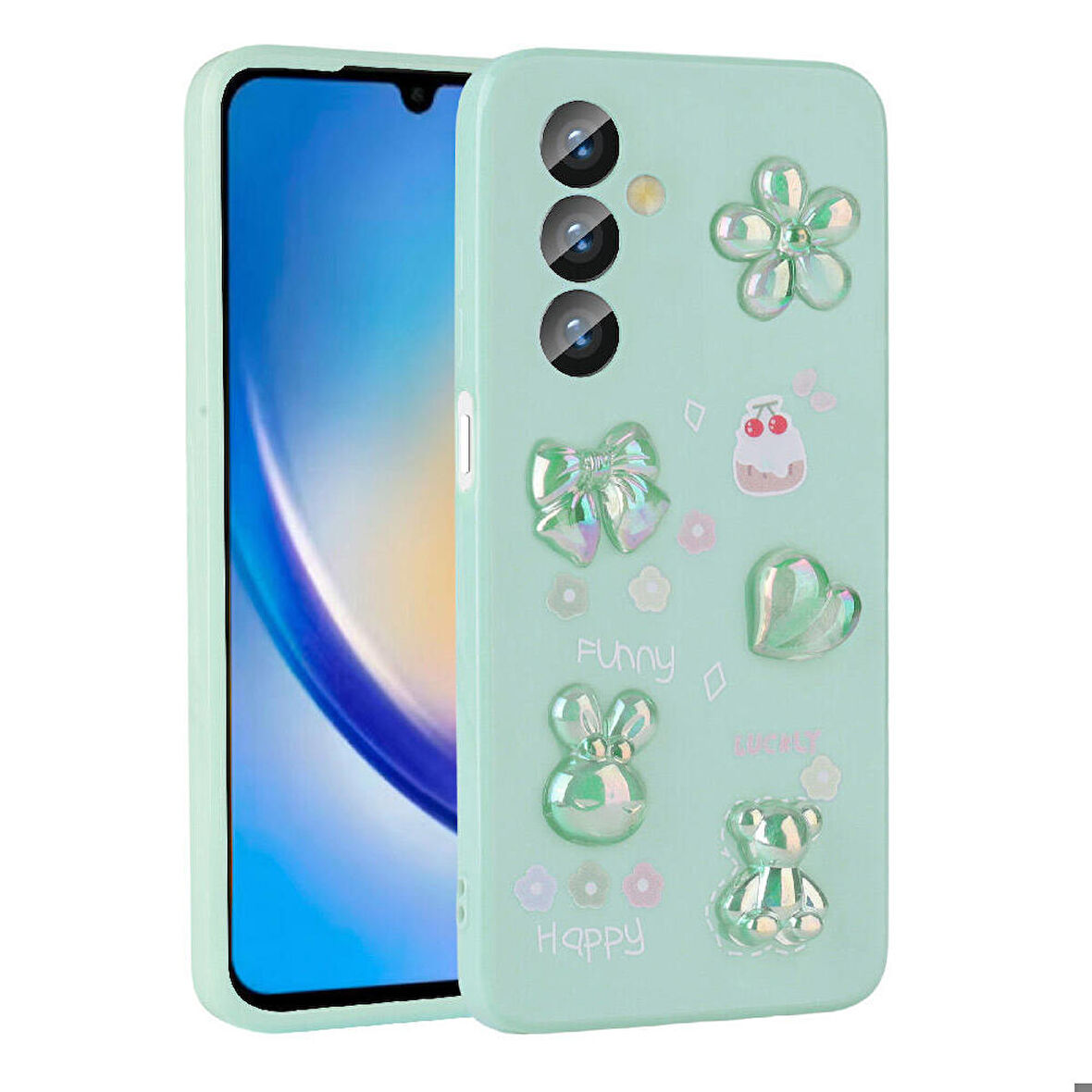 Galaxy A23 4G Uyumlu Kabartma Figürlü Parlak Zore Toys Silikon Kapak-Açık Yeşil