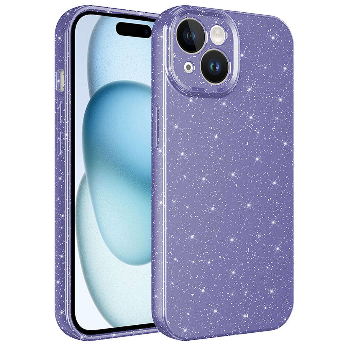 iPhone 15 Plus Uyumlu Kamera Korumalı Simli Lüks Zore Koton Kılıf-Mor