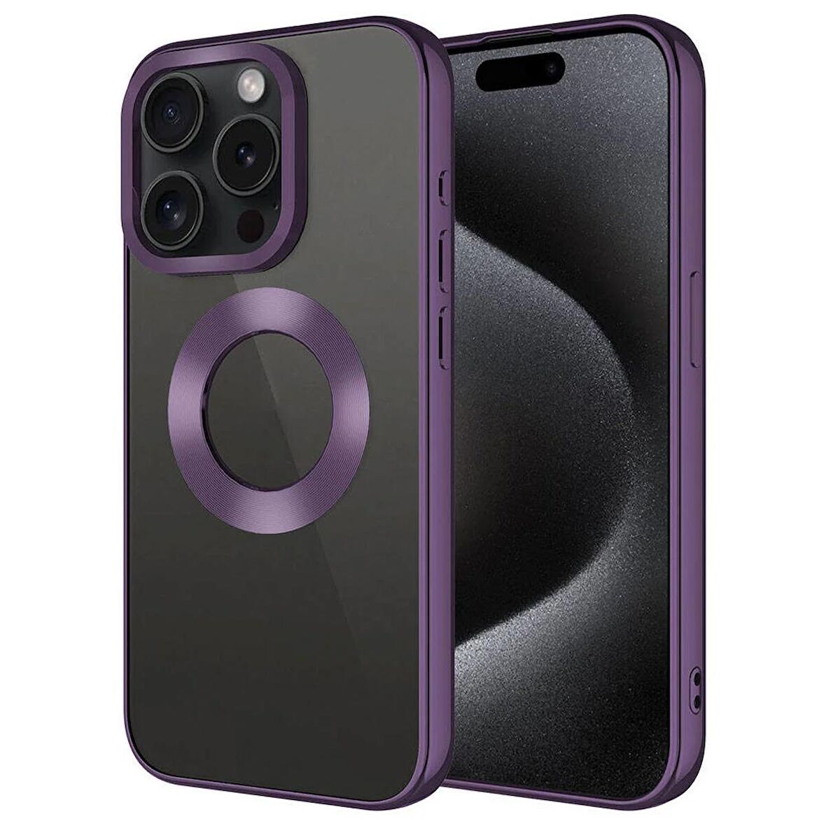 Apple iPhone 15 Pro Max Kılıf Tek Kamera Çerçeveli Logo Gösteren Omega Kapak