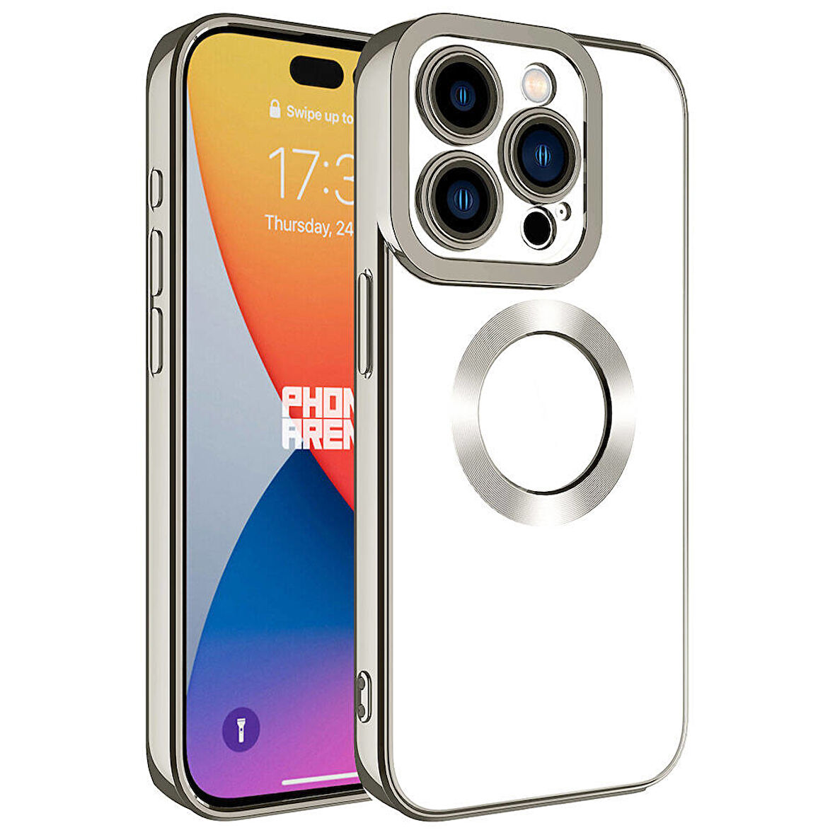 Apple iPhone 15 Pro Kılıf Kamera Korumalı Logo Gösteren Zore Omega Kapak-Titanyum