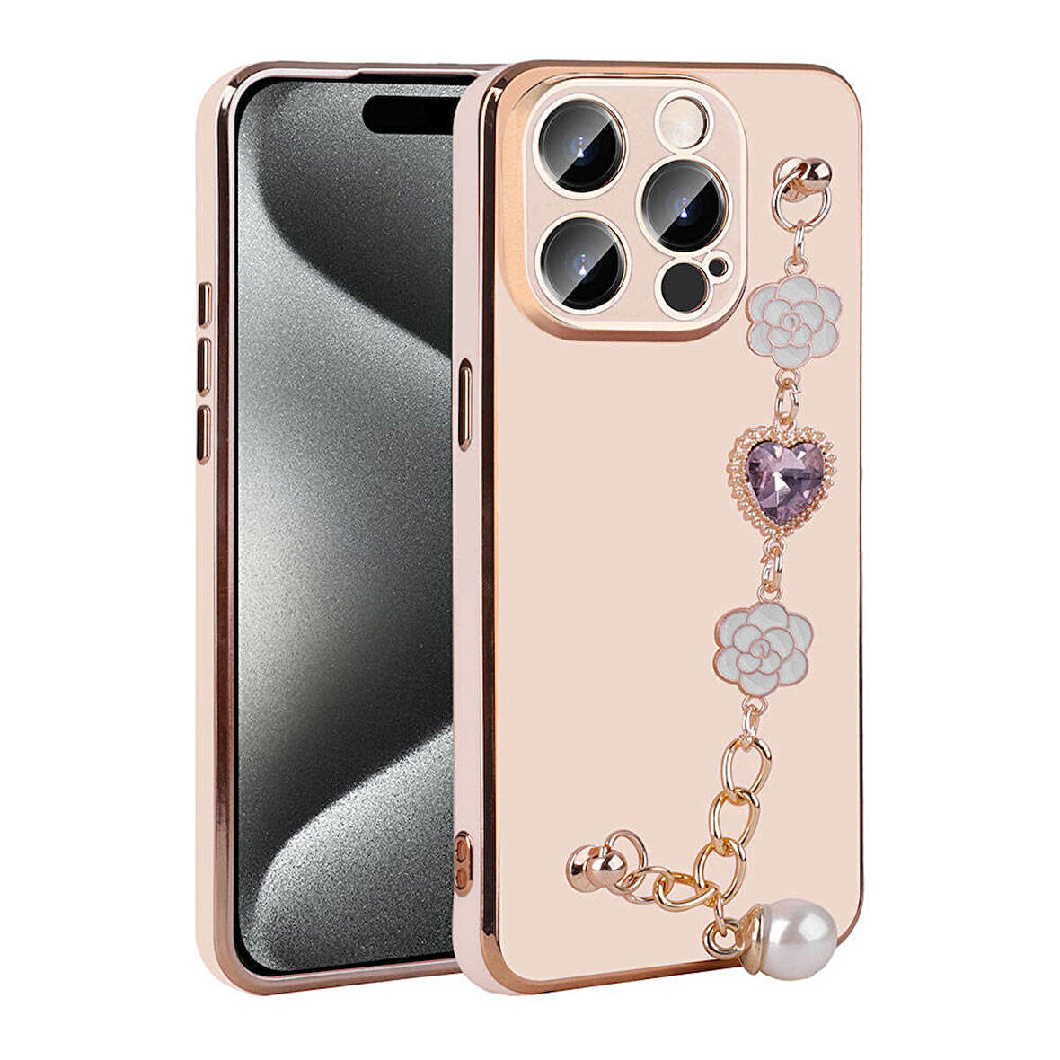 iPhone 15 Pro Max Uyumlu Zore El Tutamaçlı Kamera Korumalı Zore Taka Silikon Kapak-Pembe