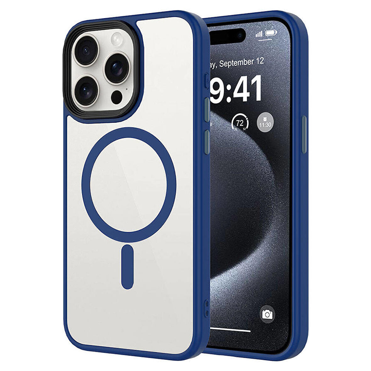 iPhone 15 Pro Max Uyumlu Mat Arka Yüzey Wireless Şarj Özellikli Zore Flet Magsafe Kapak-Midnig