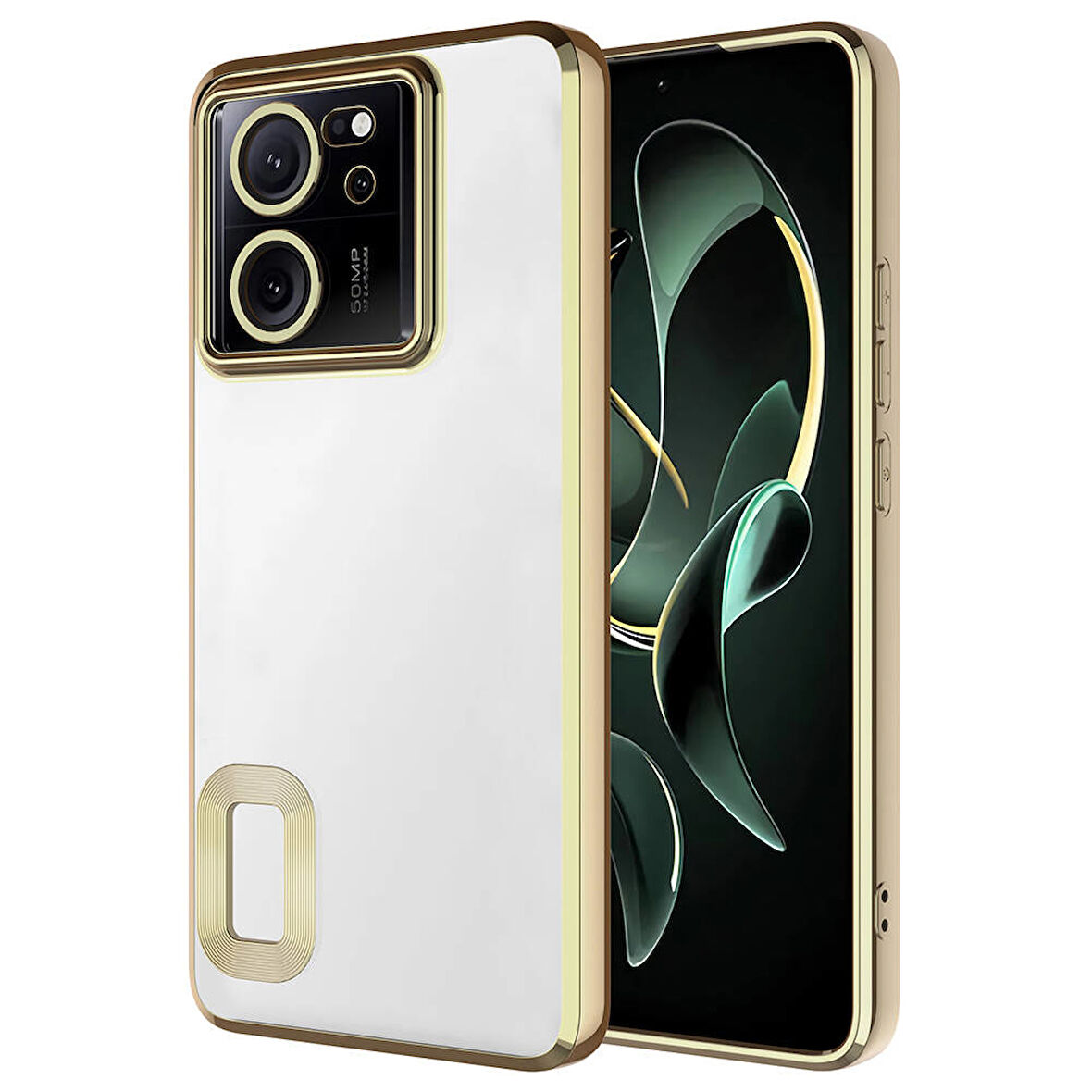 Xiaomi Mi 13T Kılıf Kamera Korumalı Logo Gösteren Zore Omega Kapak-Gold