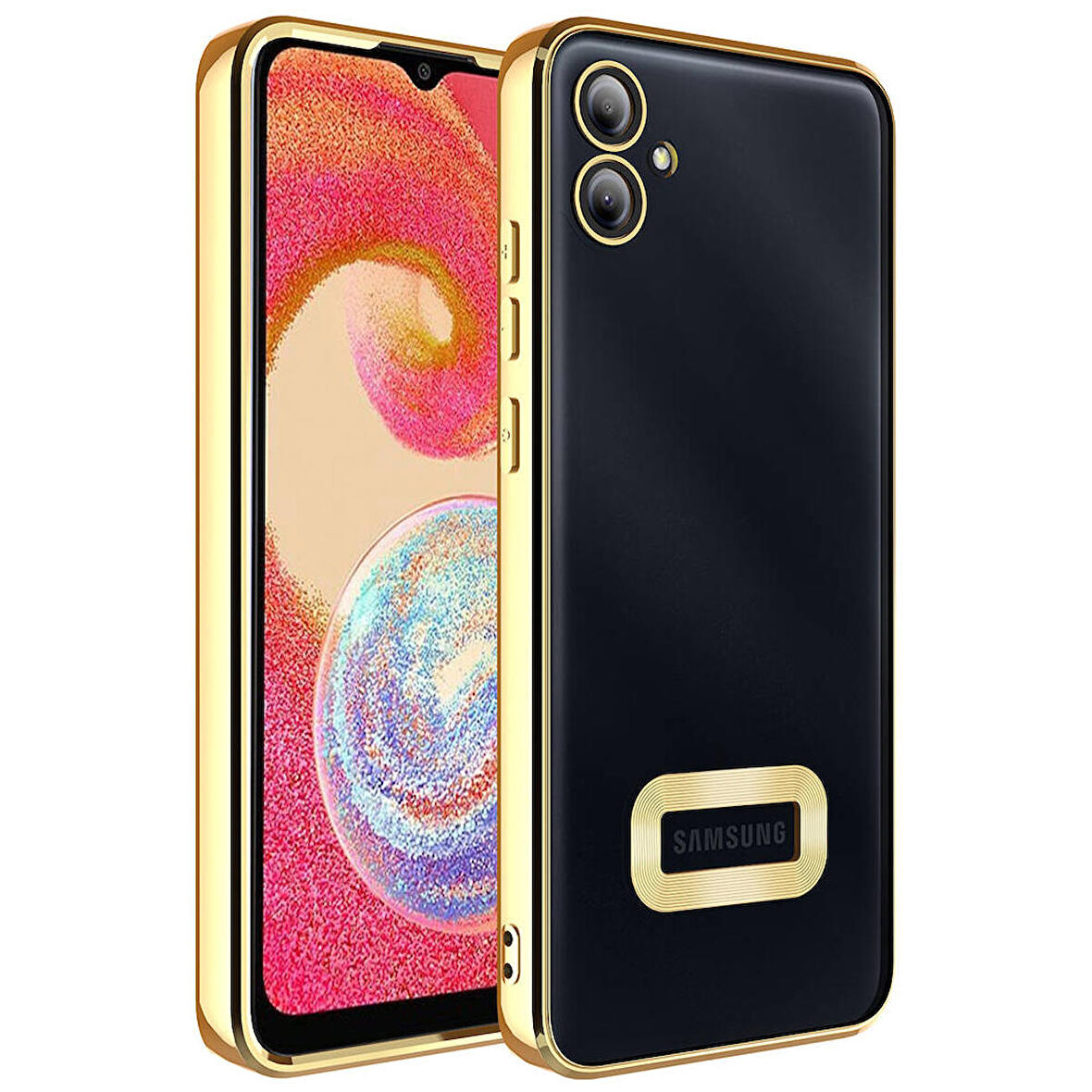 Galaxy A05 Uyumlu Kamera Korumalı Logo Gösteren Zore Omega Kapak-Gold