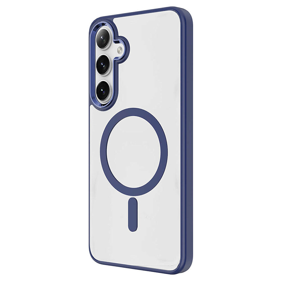 Galaxy S24 Kılıf Magsafe Şarj Özellikli Zore Krom Magsafe Silikon Kapak-Lacivert