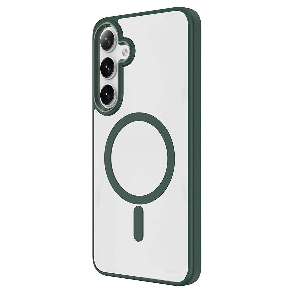 Galaxy S24 Uyumlu Magsafe Şarj Özellikli Krom Magsafe Silikon Zore Kılıf-Koyu Yeşil