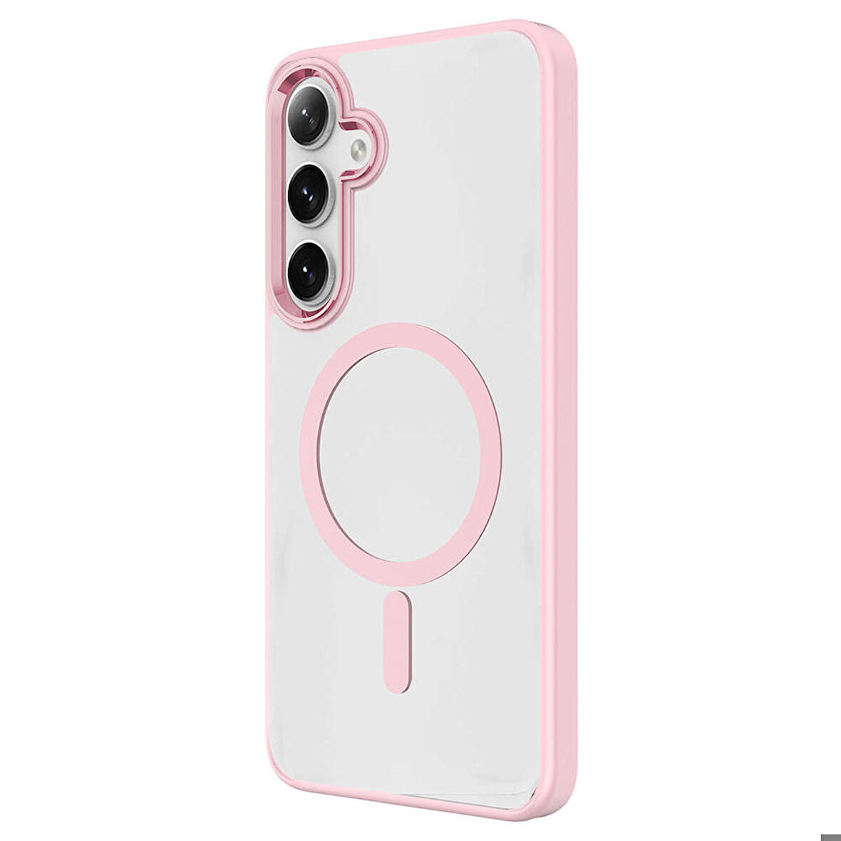 Galaxy S24 Uyumlu Magsafe Şarj Özellikli Krom Magsafe Silikon Zore Kapak-Pembe