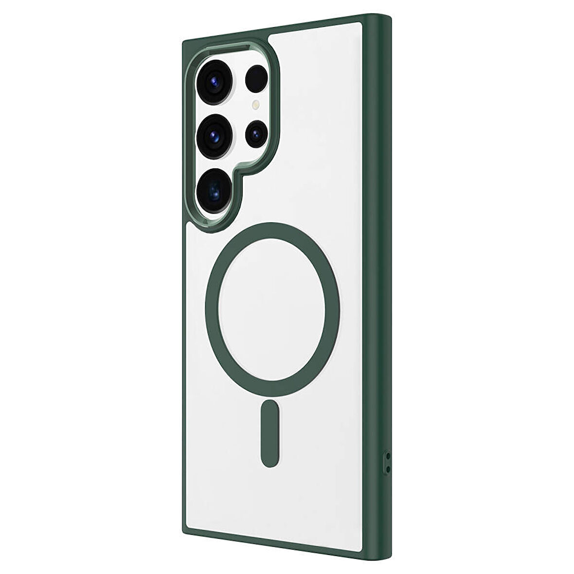 Galaxy S24 Ultra Uyumlu Magsafe Şarj Özellikli Krom Magsafe Silikon Zore Kılıf-Koyu Yeşil