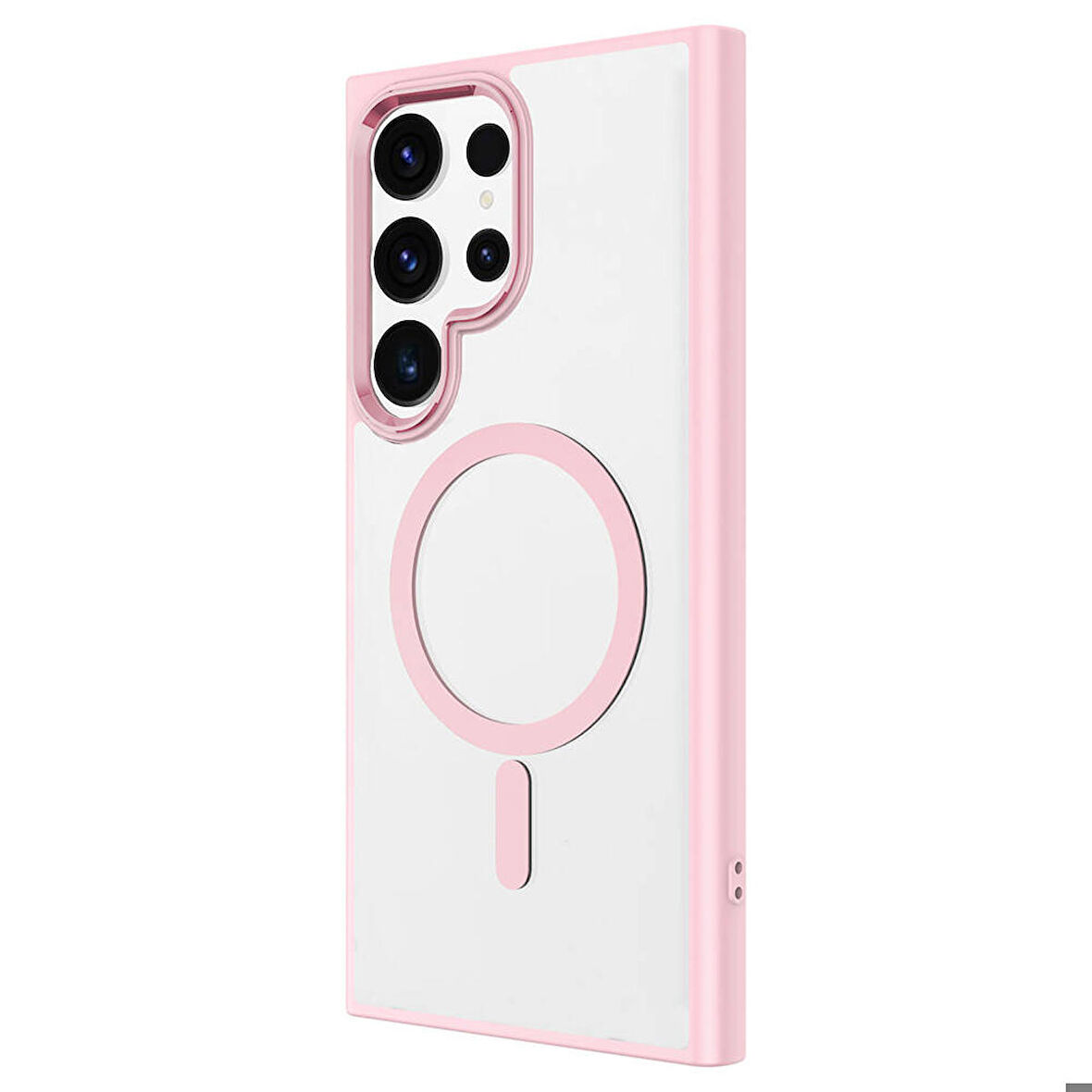 Galaxy S24 Ultra Uyumlu Magsafe Şarj Özellikli Krom Magsafe Silikon Zore Kapak-Pembe
