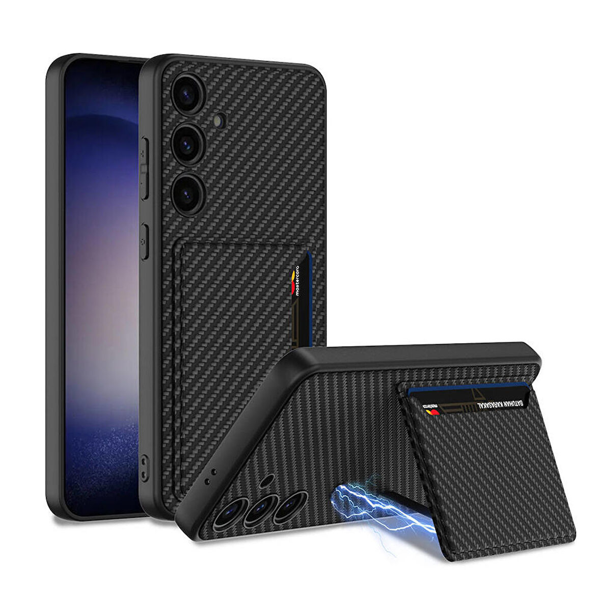 Galaxy S24 Suni Deri Arka Yüzey Sürgülü Kamera Korumalı Kartlıklı Kıpta Silikon Kılıf