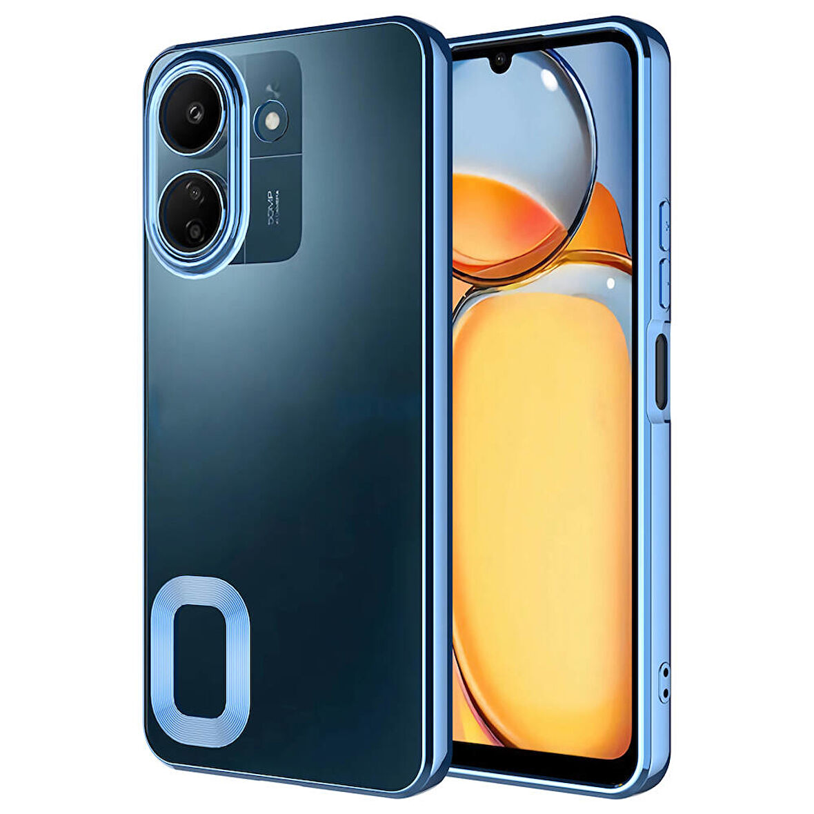 Poco C65 Kılıf Kamera Korumalı Logo Gösteren Zore Omega Kapak-Sierra Mavi