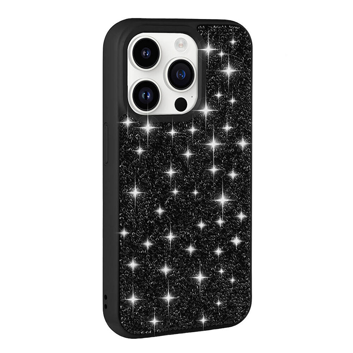 iPhone 14 Pro Uyumlu Parlak Taşlı Tasarım Pırlanta Zore Kılıf-Siyah