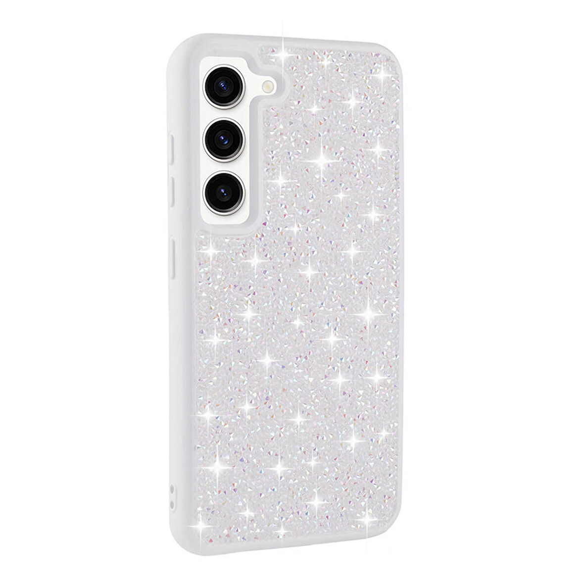 Galaxy S23 Uyumlu Parlak Taşlı Tasarım Pırlanta Zore Kılıf-Beyaz