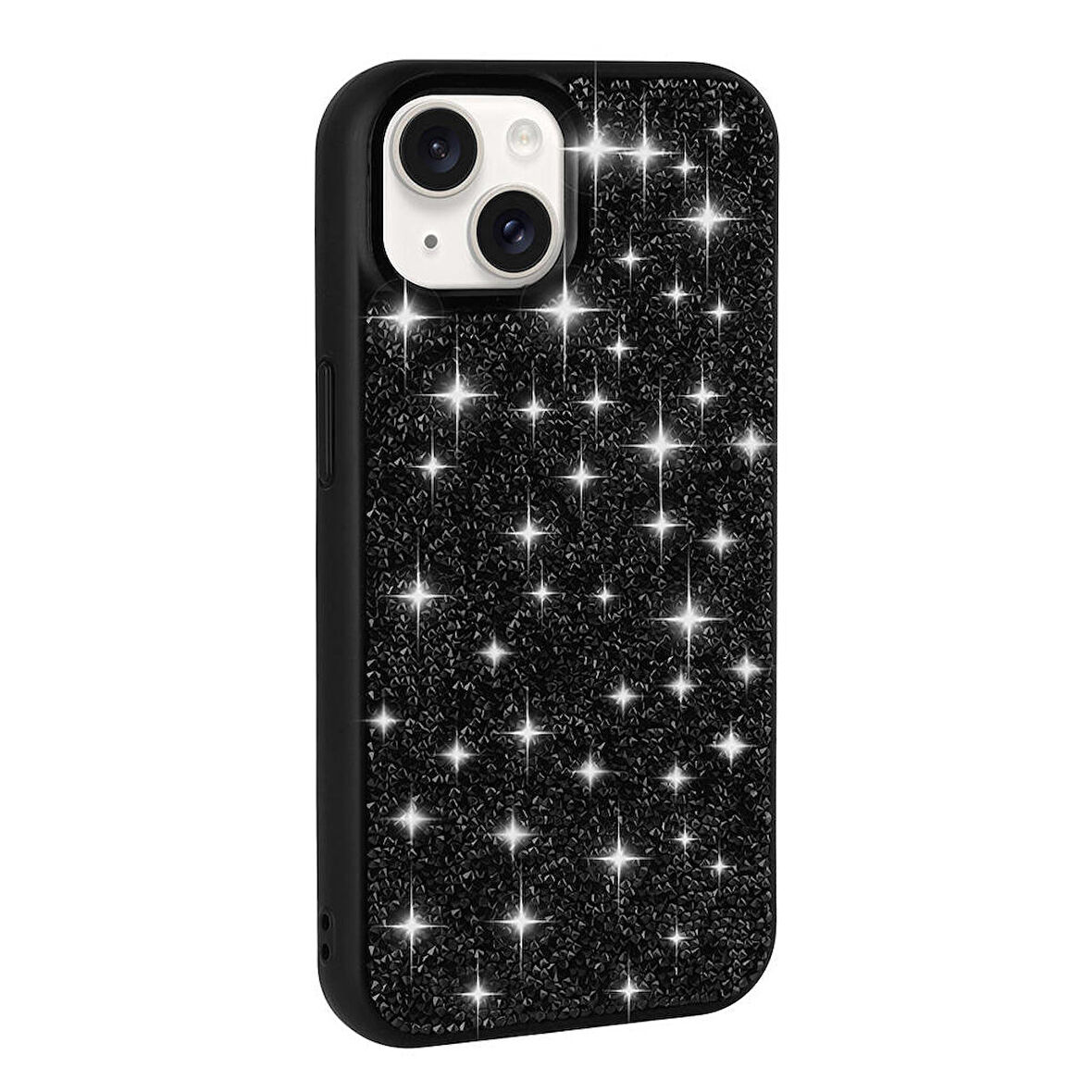 iPhone 15 Plus Uyumlu Parlak Taşlı Tasarım Pırlanta Zore Kapak-Siyah