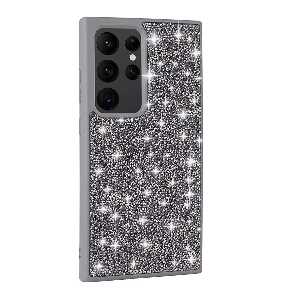 Galaxy S24 Ultra Uyumlu Parlak Taşlı Tasarım Pırlanta Zore Kapak-Gri