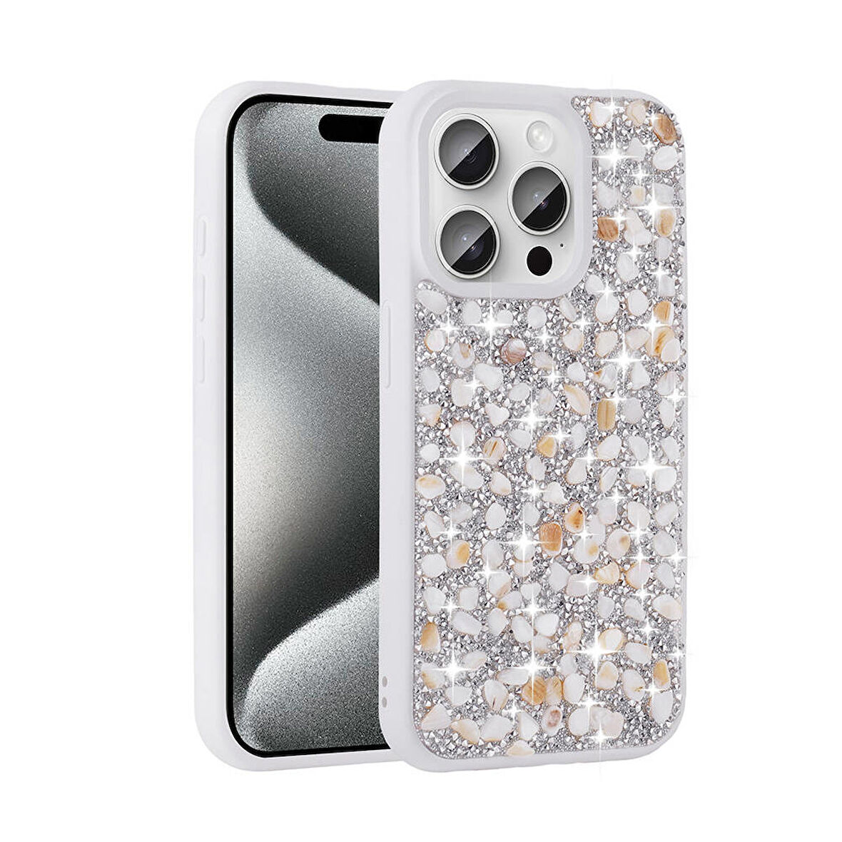 iPhone 15 Pro Kılıf Parlak Taşlı Tasarım Linea Kapak