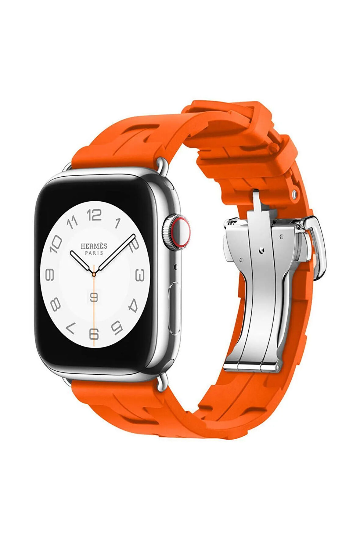 Apple Watch 7 45mm Spor Görünümlü Krd-94 Silikon Kordon-turuncu