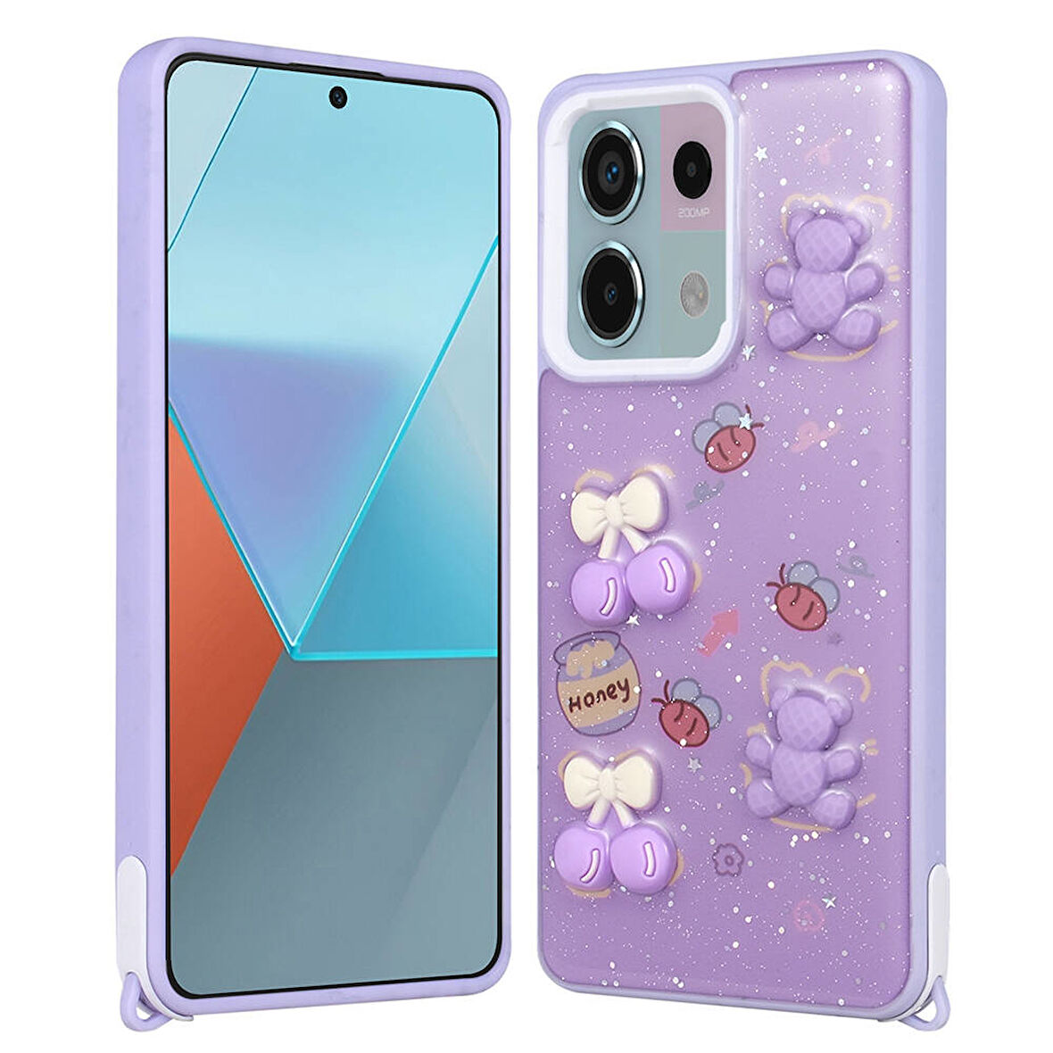 Redmi Note 13 Pro 5G Kılıf Parlayan Sıvılı Simli Kabartma Figürlü Zore Cevze Kapak-Pembe