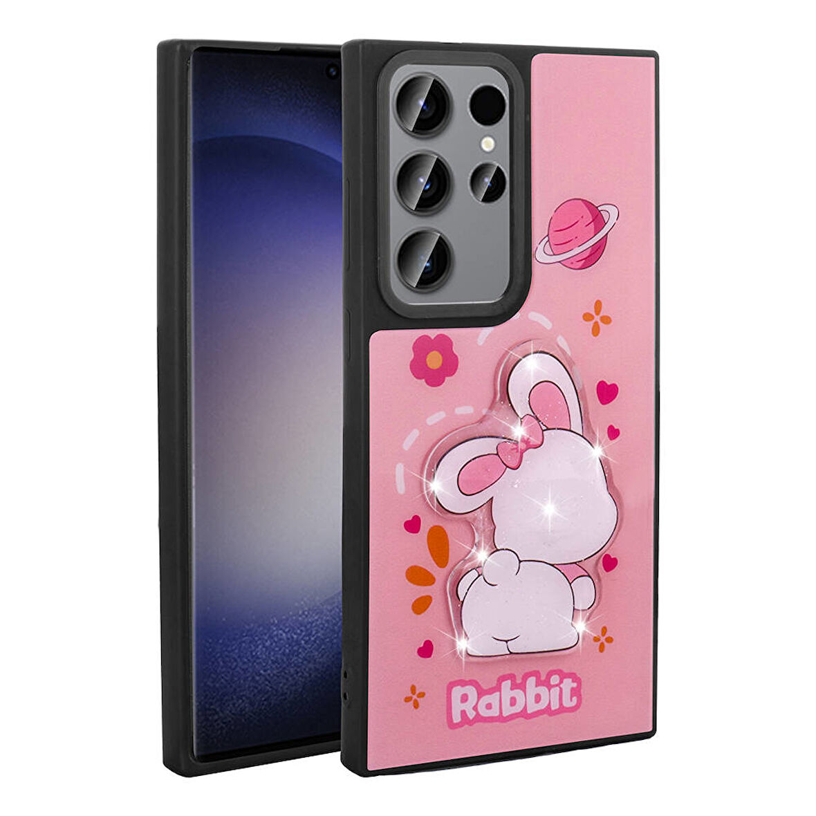 Galaxy S23 Ultra Kılıf Parlayan Kabartmalı İkonik Figürlü Zore Amas Silikon Kapak-Pembe