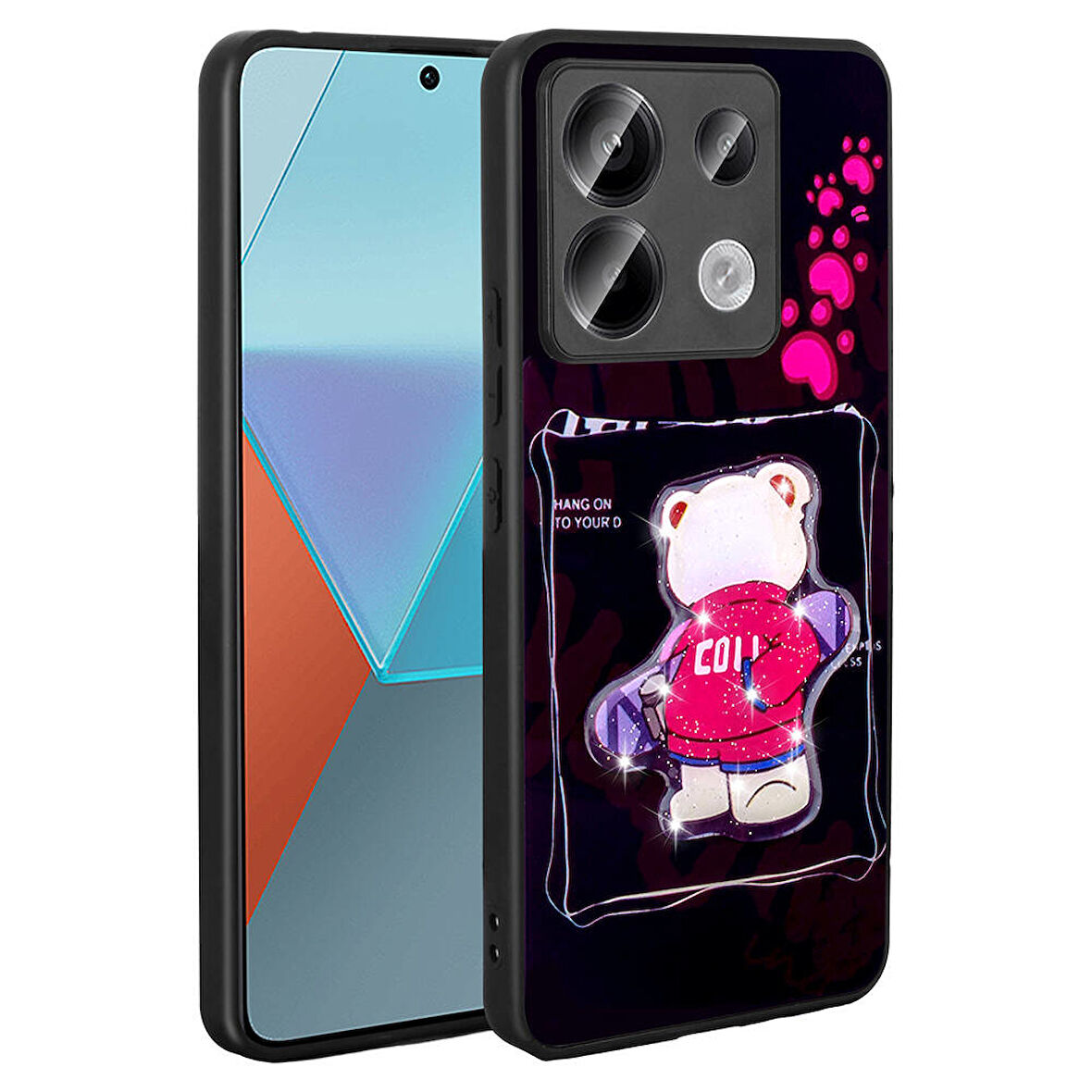 Xiaomi Redmi Note 13 Pro 5G Kılıf Parlayan Kabartmalı İkonik Figürlü Zore Amas Silikon Kapak-Siyah