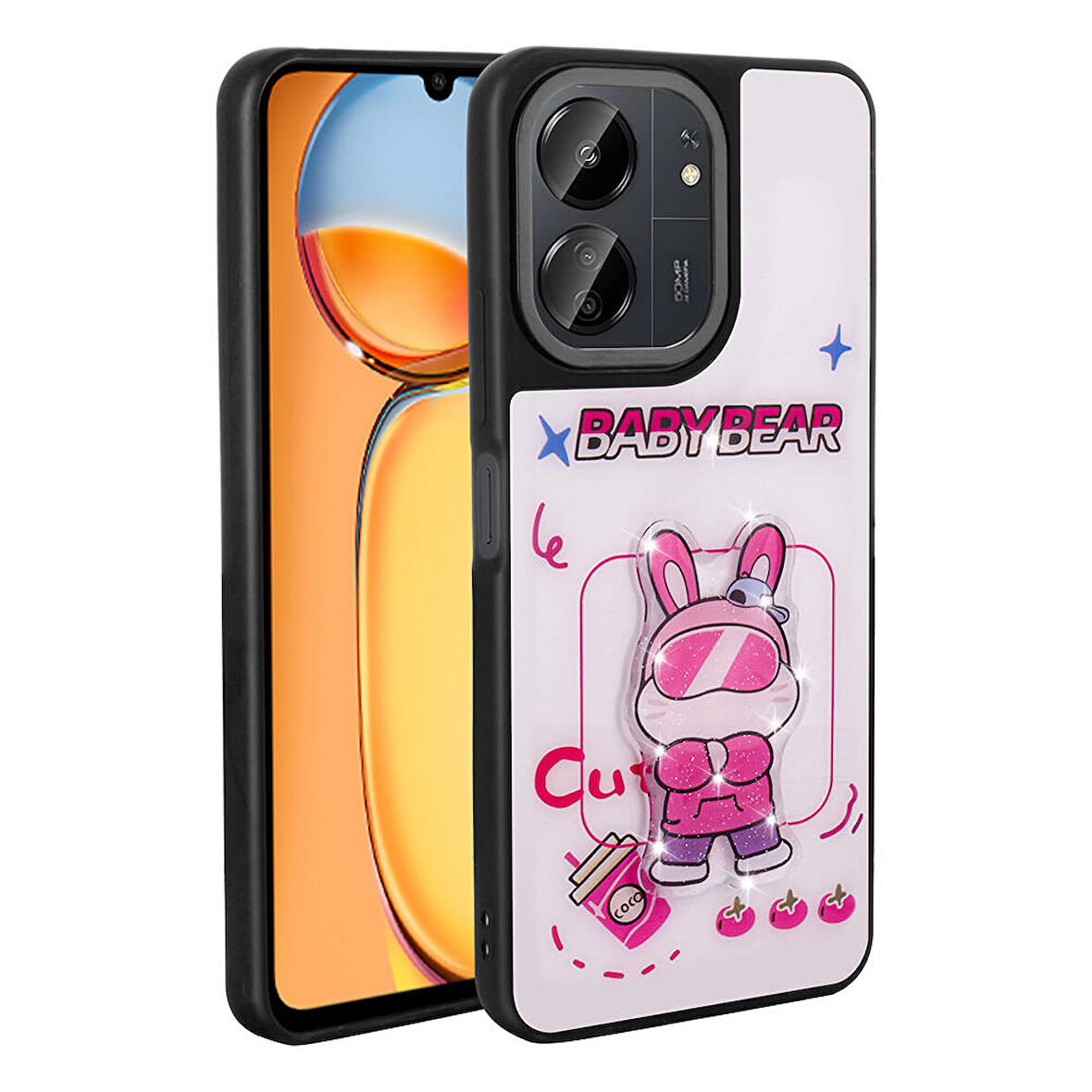 Poco C65 Kılıf Parlayan Kabartmalı İkonik Figürlü Zore Amas Silikon Kapak-Mor