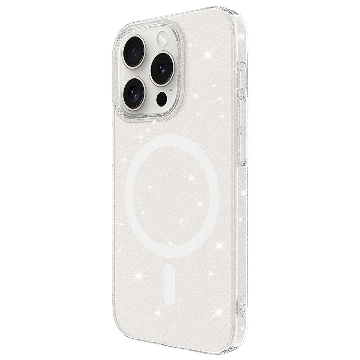 iPhone 15 Pro Kılıf Zore Magsafe Şarj Özellikli Simli Şeffaf Arka Yüzey Erdos Silikon Kapak-Renksiz