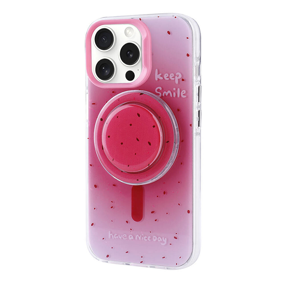iPhone 15 Pro Zore Magsafe Şarj Özellikli Tak-Çıkar Pop Soketli Zore Tiktok Kılıf-Pembe Koyu