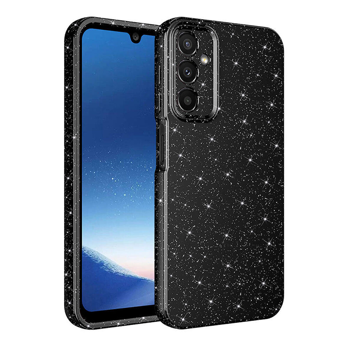 Galaxy A15 Kılıf Kamera Korumalı Simli Lüks Zore Koton Kapak-Siyah