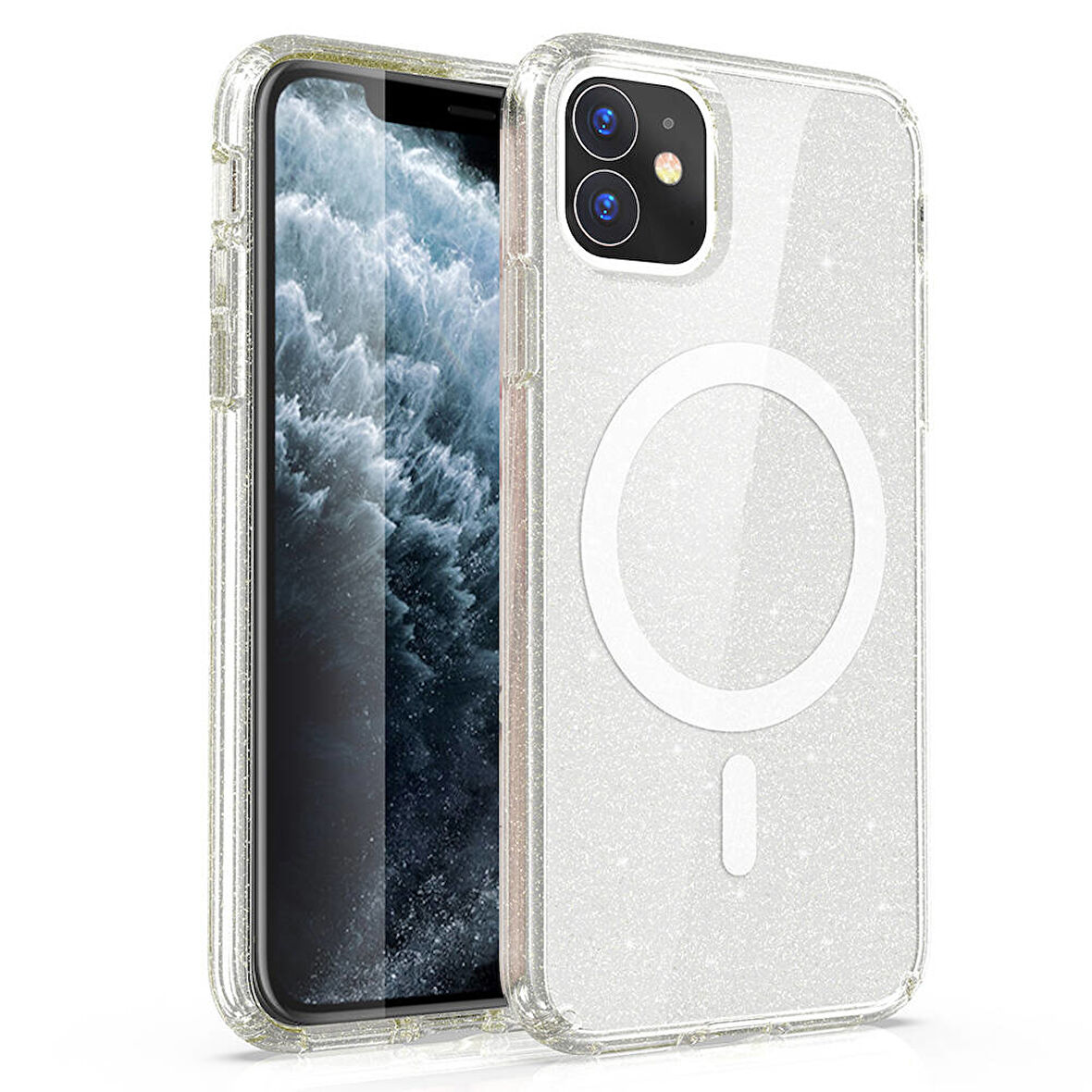 Apple iPhone 11 Kılıf Magsafe Şarj Özellikli Parlayan Simli Saydam Renkli Zore Allstar Kapak-Şeffaf