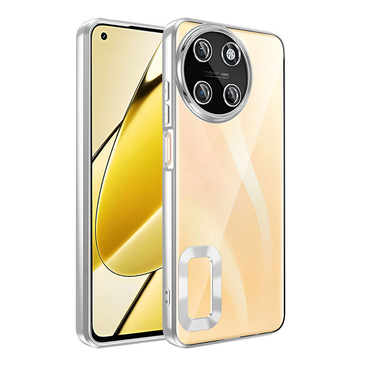 Realme 11 4G Kılıf Kamera Korumalı Logo Gösteren Zore Omega Kapak-Gümüş