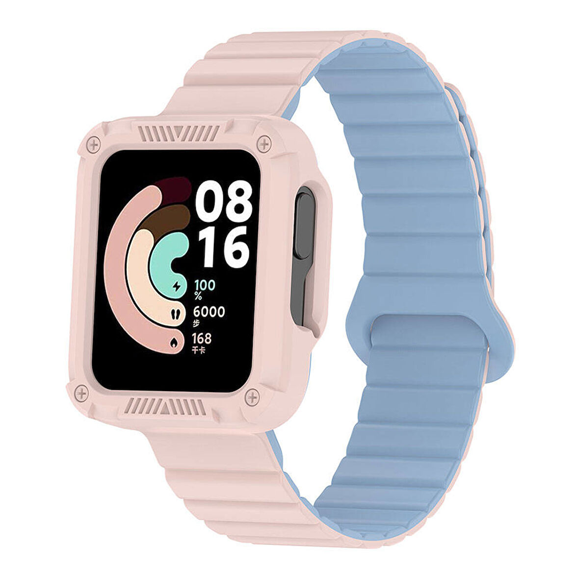 Xiaomi Redmi Watch 1 Silikon Kordon Zore KRD-105 Strap Kayış-Pembe-Mavi