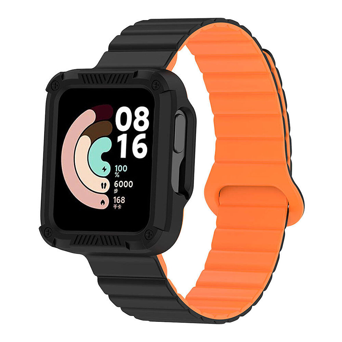 Xiaomi Redmi Watch 1 Silikon Kordon Zore KRD-105 Strap Kayış-Siyah-Turuncu