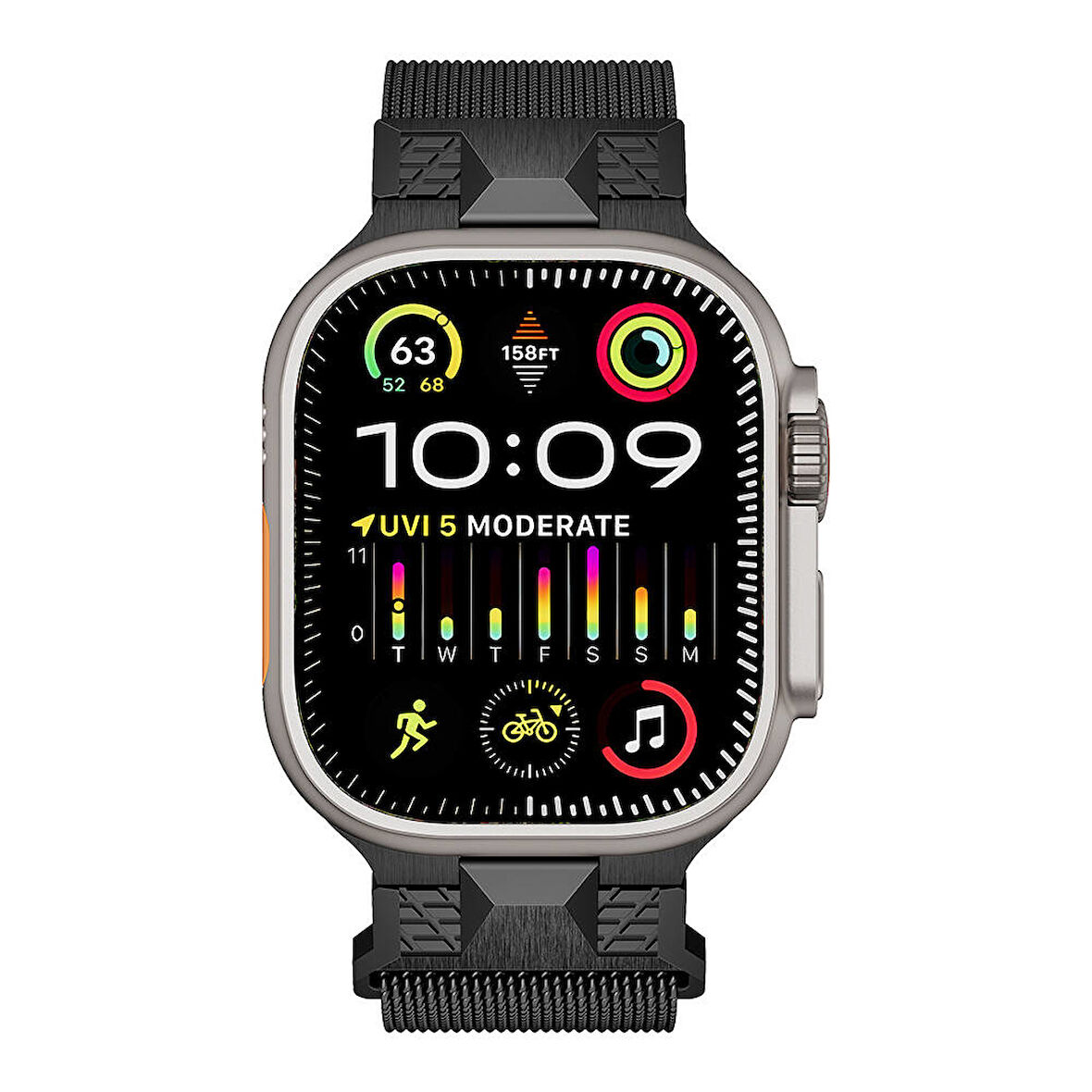 Apple Watch Ultra 49mm Zore KRD-107 Metal Hasır Kordon-Siyah