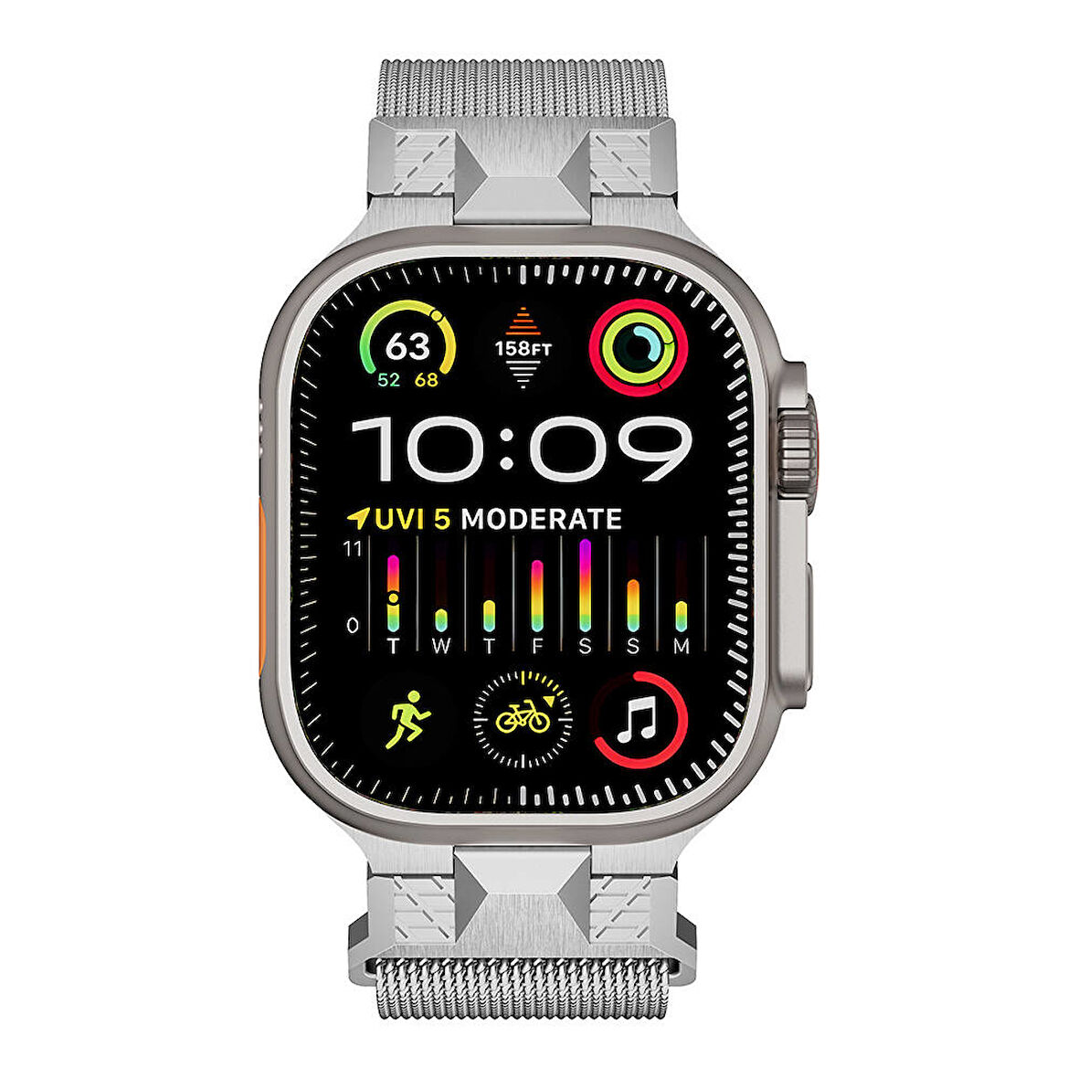 Apple Watch Ultra 49mm Zore KRD-107 Metal Hasır Kordon-Gümüş