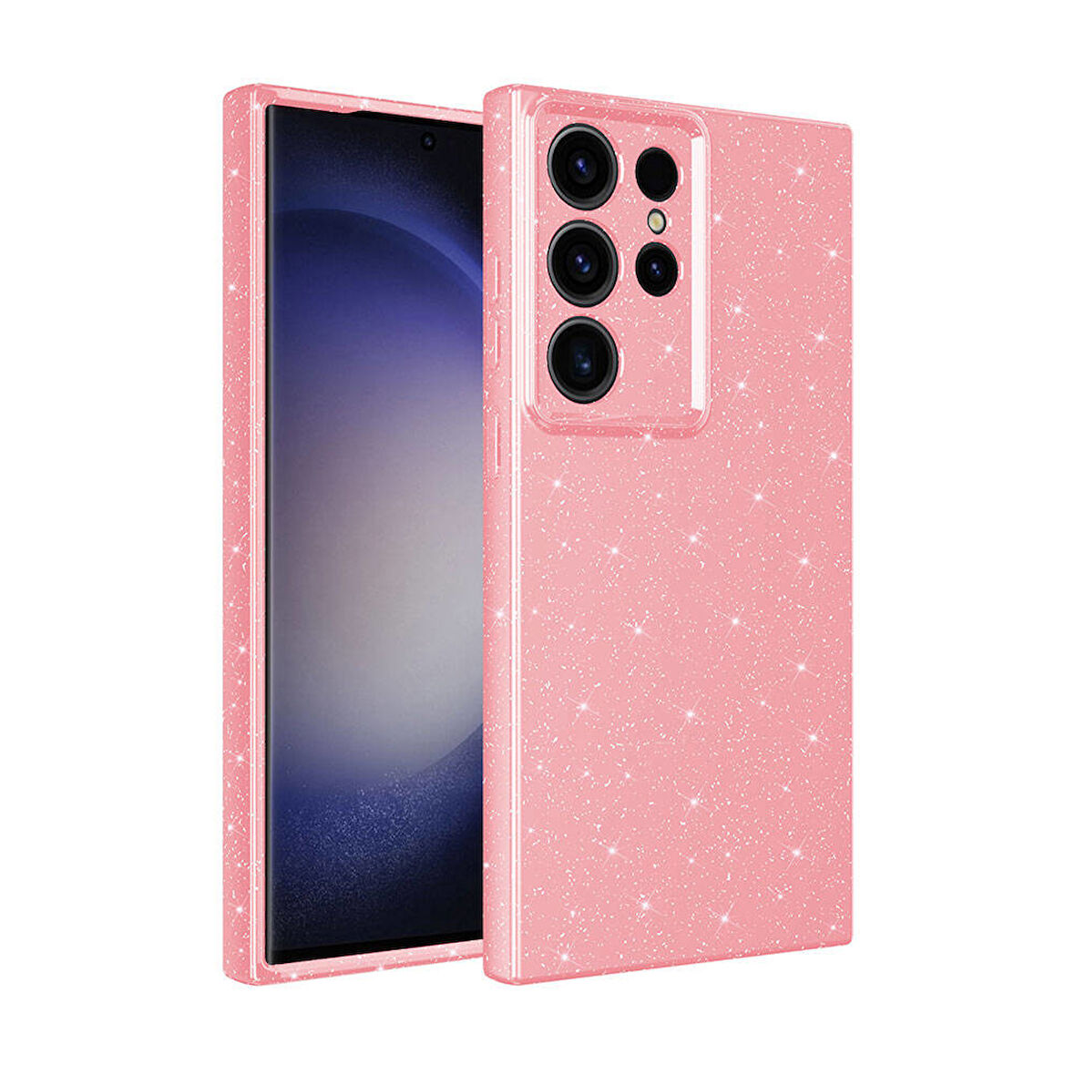 Galaxy S24 Ultra Kılıf Kamera Korumalı Simli Lüks Zore Koton Kapak-Pembe