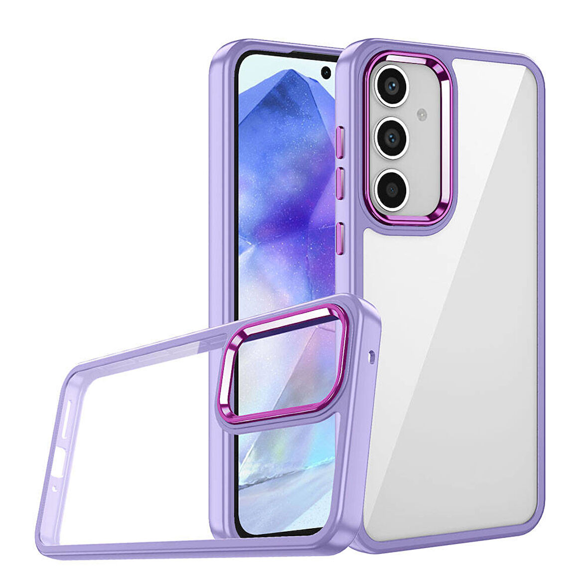 Samsung Galaxy A55 Kamera Çıkıntılı Arkası Şeffaf Köşeleri Parlak Renkli Işlemeli Flora Kapak