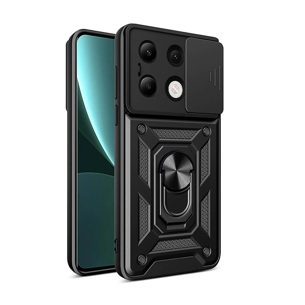 Xiaomi Redmi Note 13 4G Tank Kılıf Magnetik Standlı Kamera Korumalı Sürgülü Vega Kapak