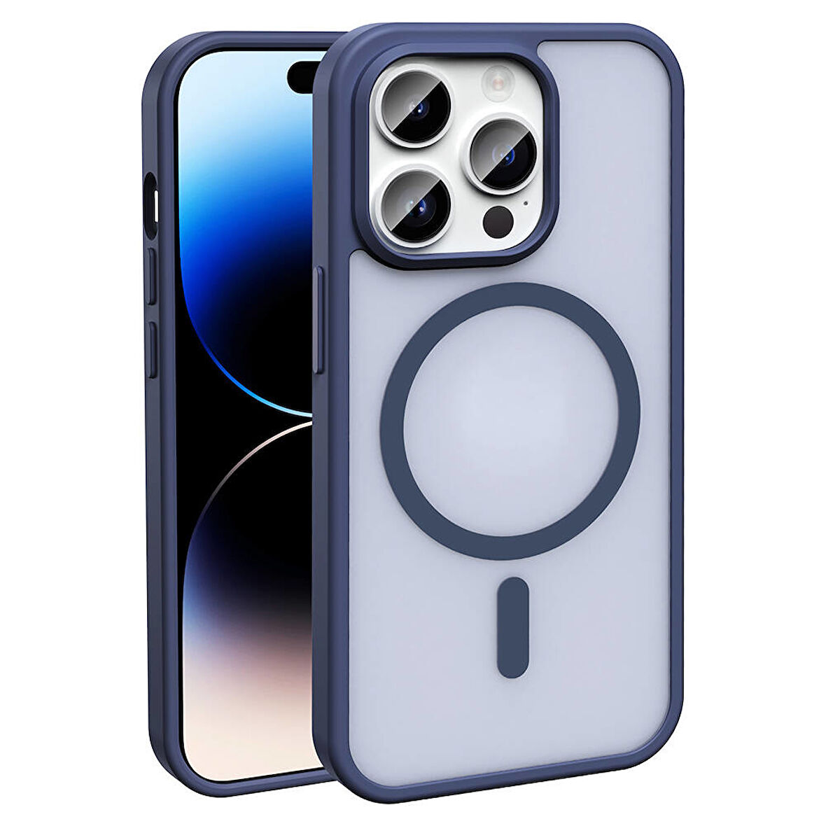 iPhone 14 Pro Max Kılıf Magsafe Şarj Özellikli Mat Arka Yüzey Zore Sio Kapak-Lacivert