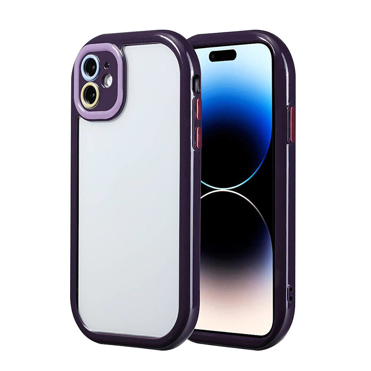 iPhone 11 Kılıf Kamera Korumalı Renkli Kenar ve Çerçeve Tasarımlı Zore Vitamin Kapak-Derin Mor
