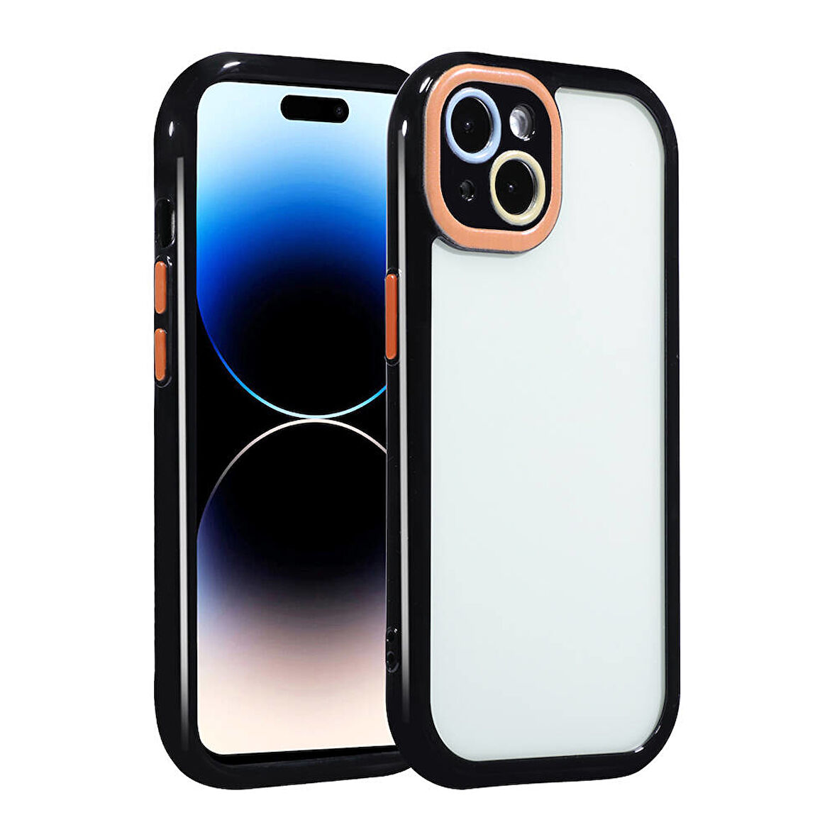 iPhone 14 Kılıf Kamera Korumalı Renkli Kenar ve Çerçeve Tasarımlı Zore Vitamin Kapak-Siyah