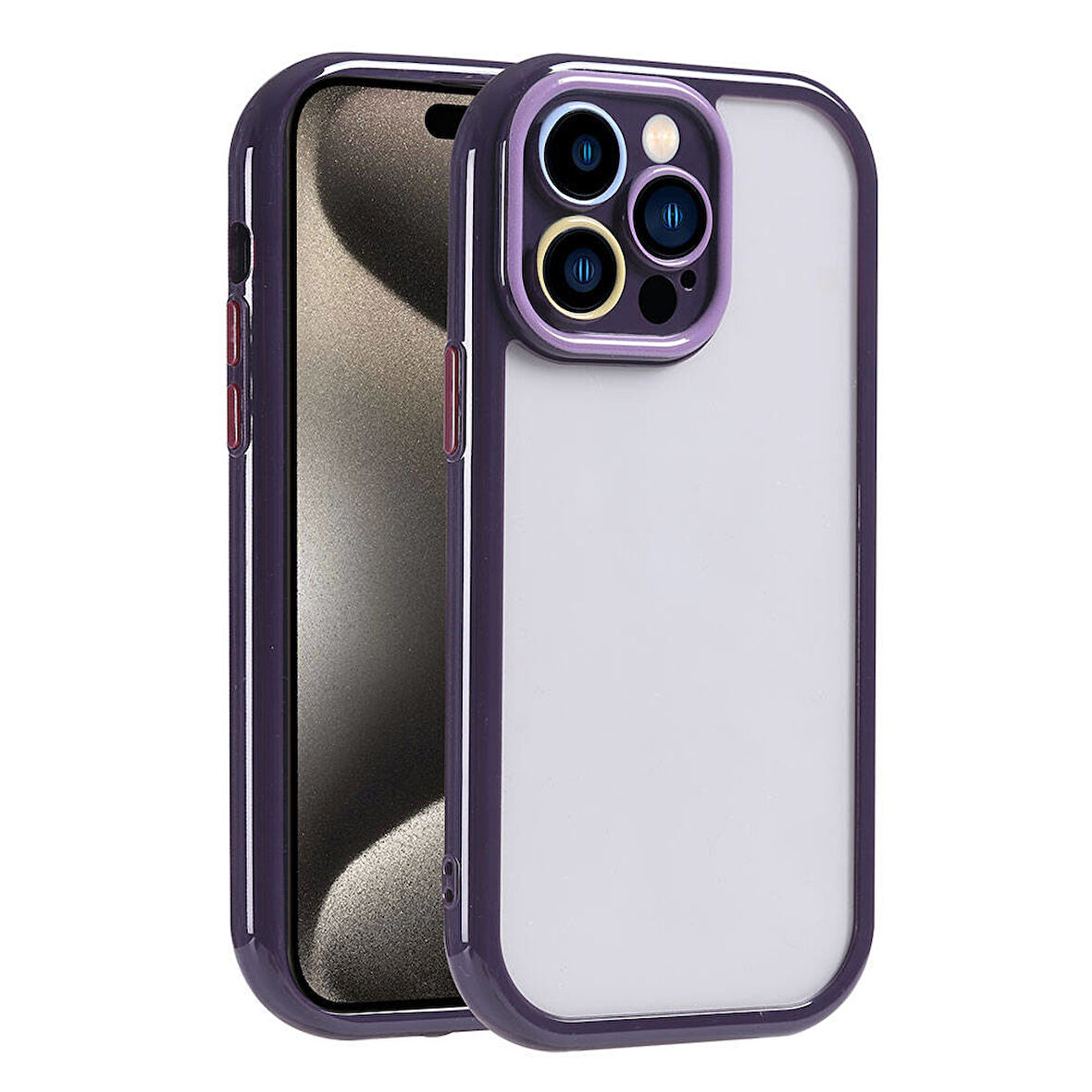 Apple iPhone 15 Pro Kılıf Kamera Korumalı Renkli Kenar ve Çerçeve Tasarımlı Zore Vitamin Kapak-Derin Mor