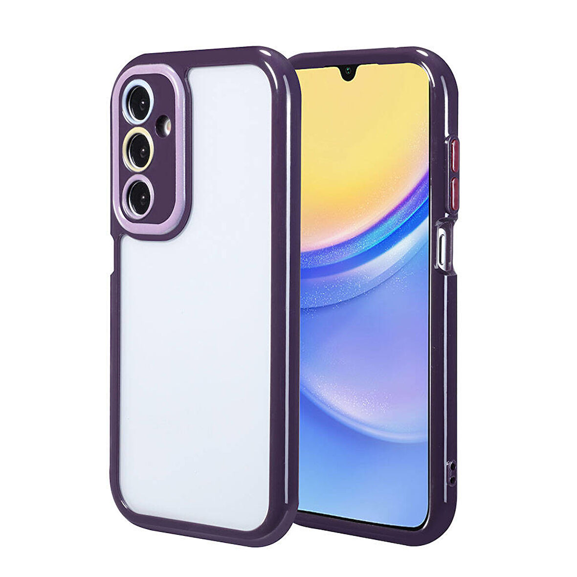 Galaxy A15 Kılıf Kamera Korumalı Renkli Kenar ve Çerçeve Tasarımlı Zore Vitamin Kapak-Derin Mor