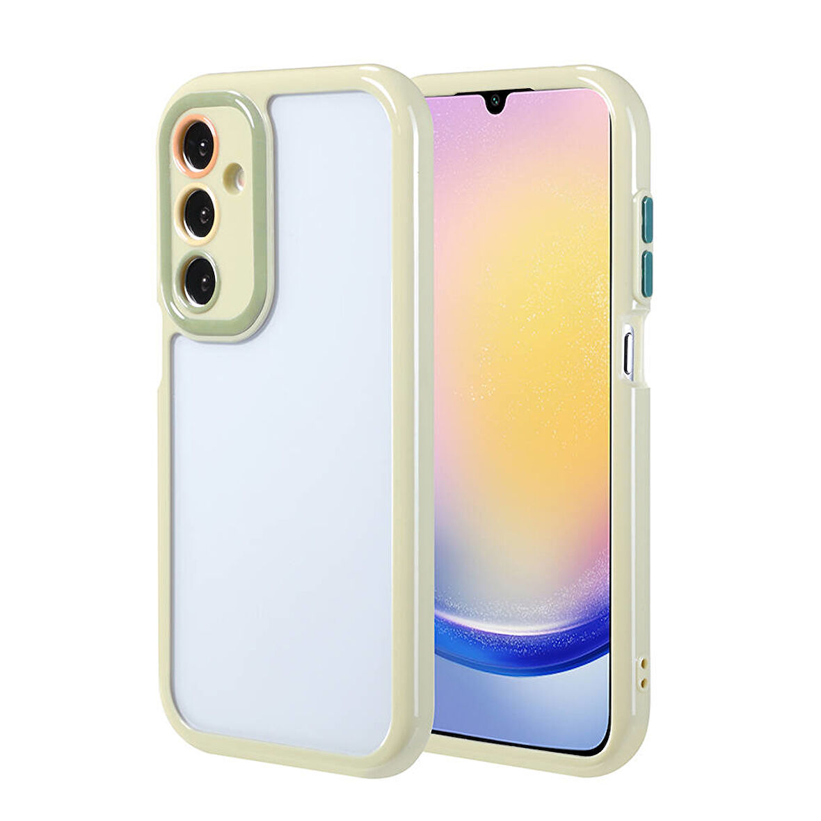 Galaxy A25 Kılıf Kamera Korumalı Renkli Kenar ve Çerçeve Tasarımlı Zore Vitamin Kapak-Yeşil