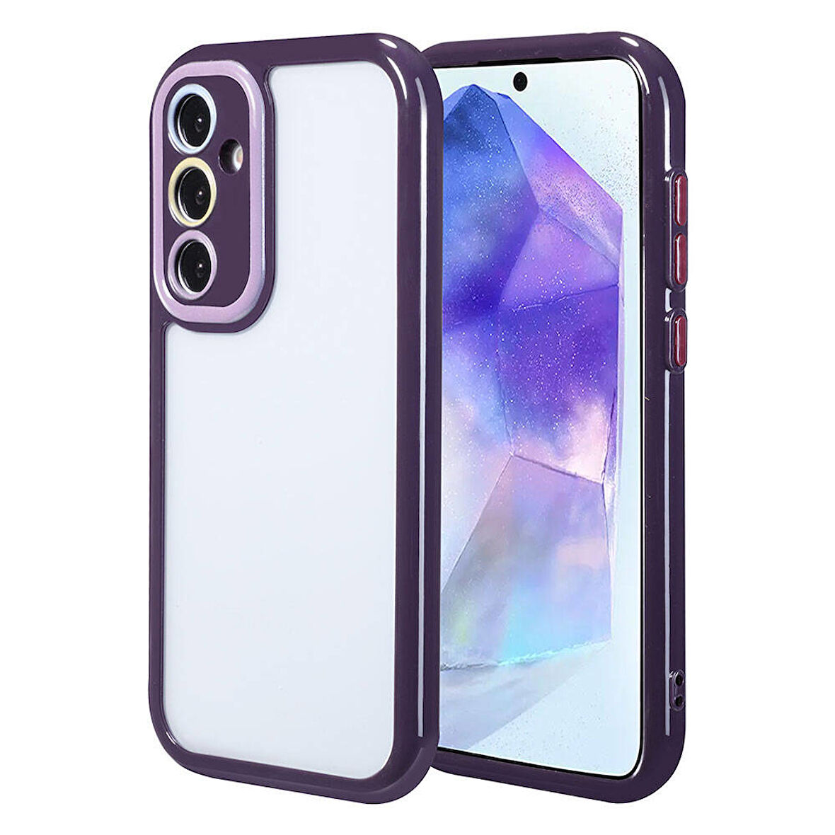 Galaxy A55 Kılıf Kamera Korumalı Renkli Kenar ve Çerçeve Tasarımlı Zore Vitamin Kapak-Derin Mor