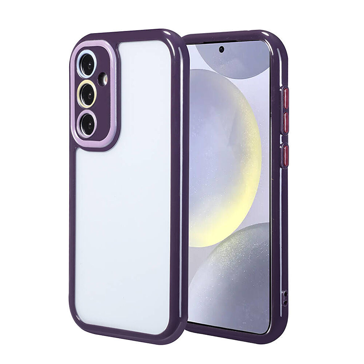 Galaxy S24 Kılıf Kamera Korumalı Renkli Kenar ve Çerçeve Tasarımlı Zore Vitamin Kapak-Derin Mor
