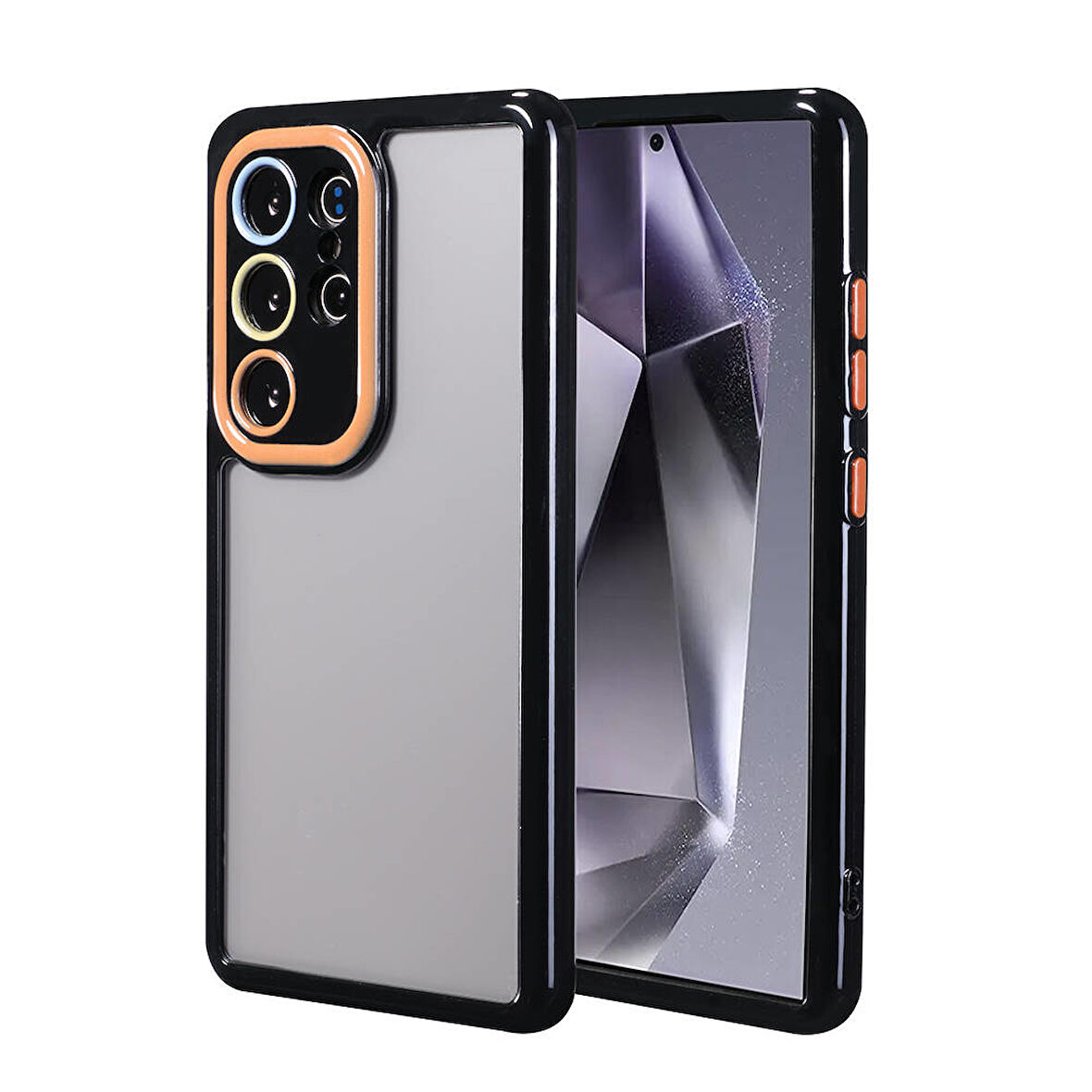 Galaxy S24 Ultra Kılıf Kamera Korumalı Renkli Kenar ve Çerçeve Tasarımlı Zore Vitamin Kapak-Siyah